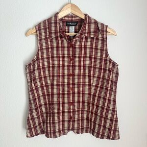 Sag Harbor Plaid Sleeveless Button Down Blouse - Medium